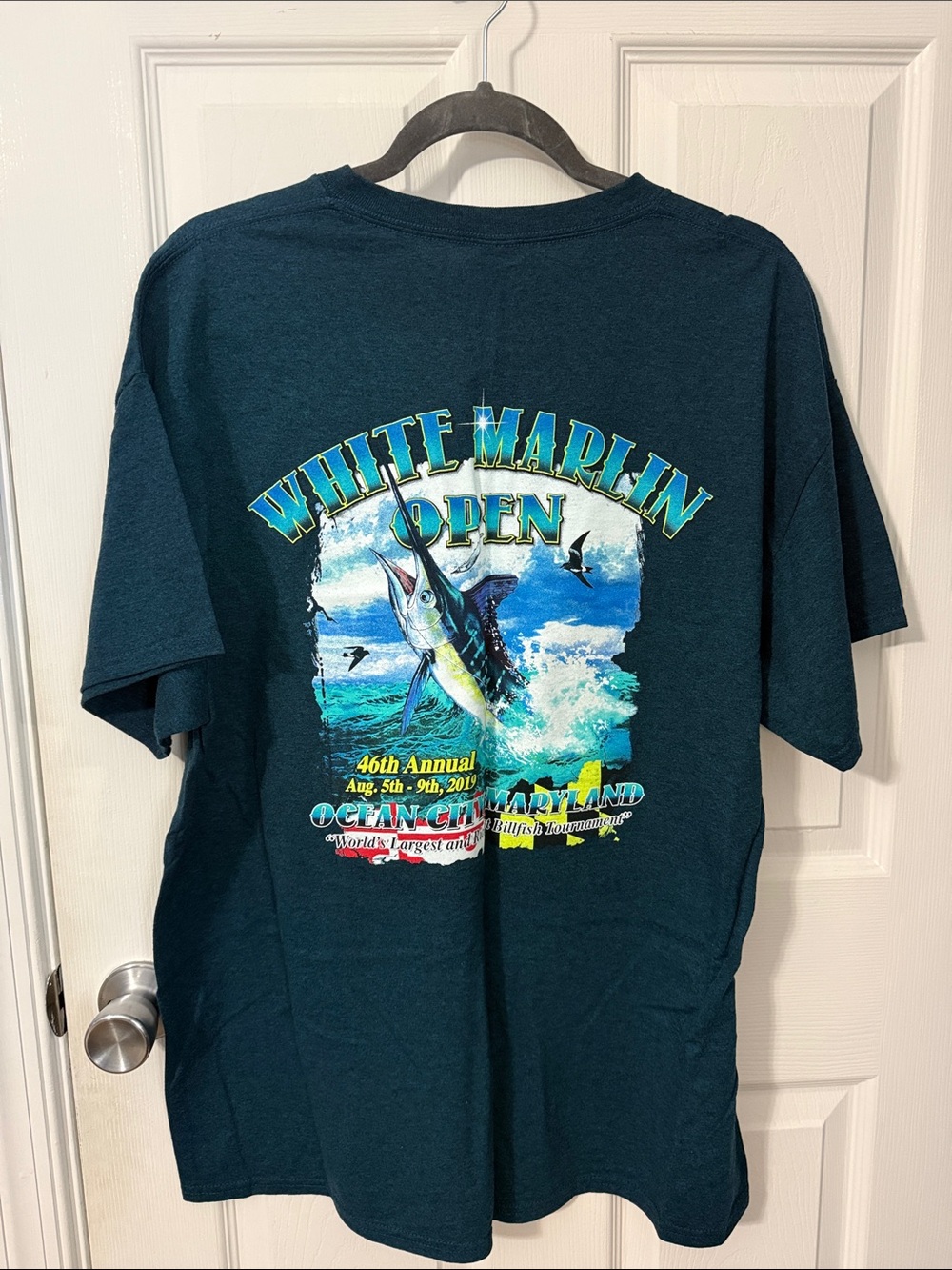 White Marlin Open Graphic Tee - Teal Blue